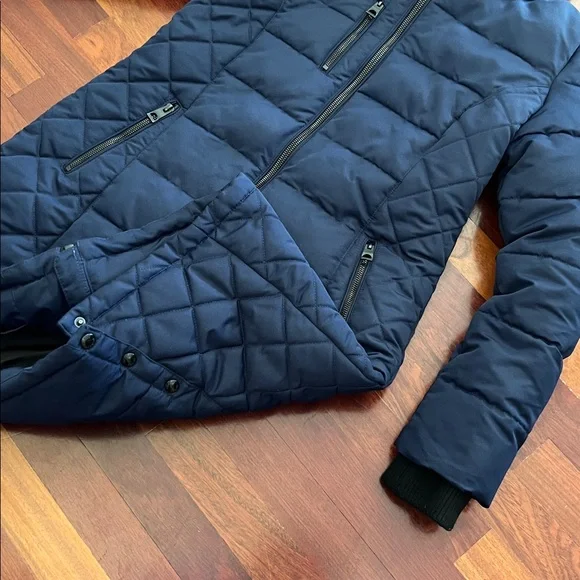 Womens Medium Guess Navy Blue Thick Long Hooded Jacket - Picture 9 of 10